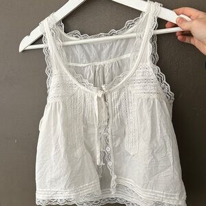 Elegant White Lace Trimmed Women's Top
